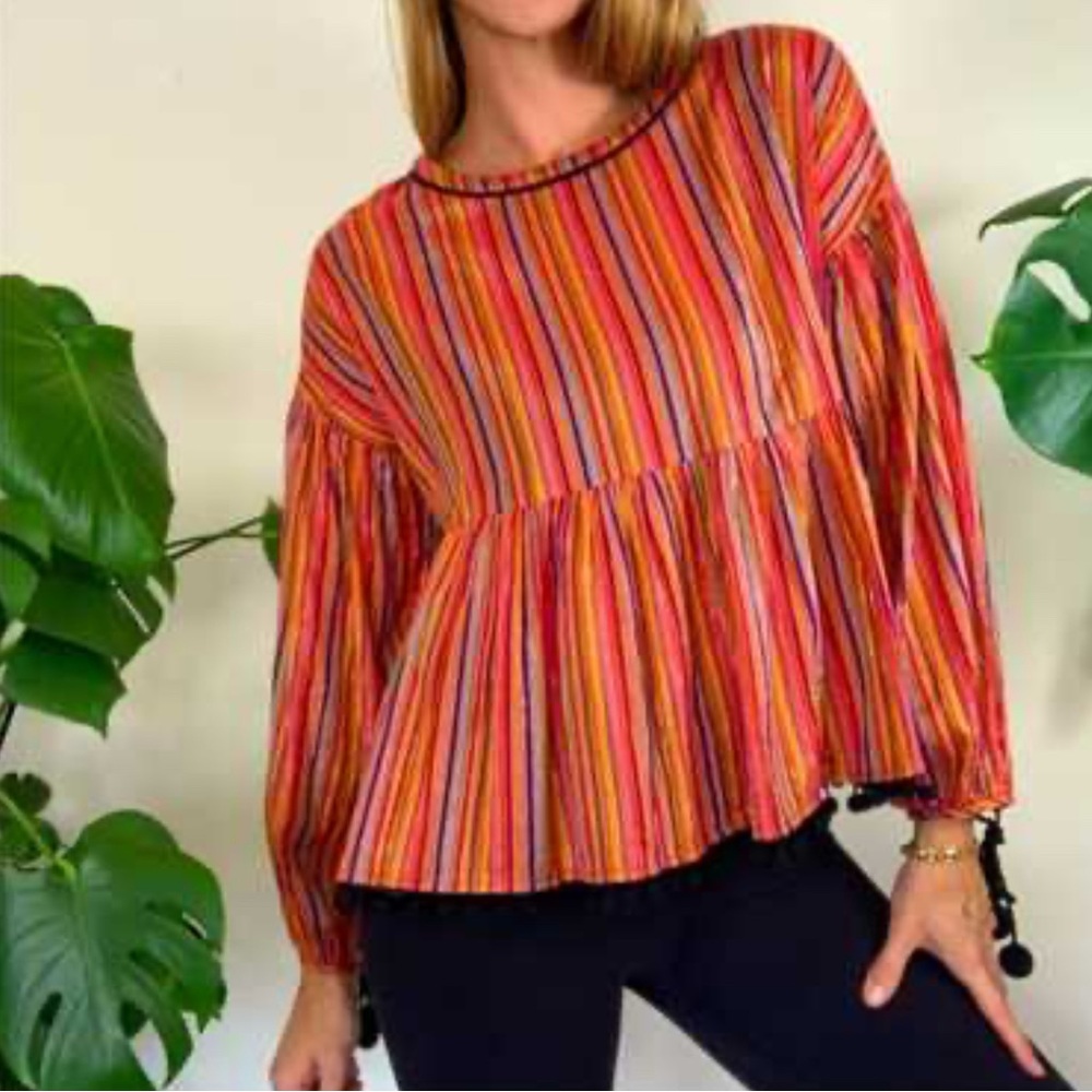 Amaryllis Vibrant Striped Blouse - Red, Orange, Yellow